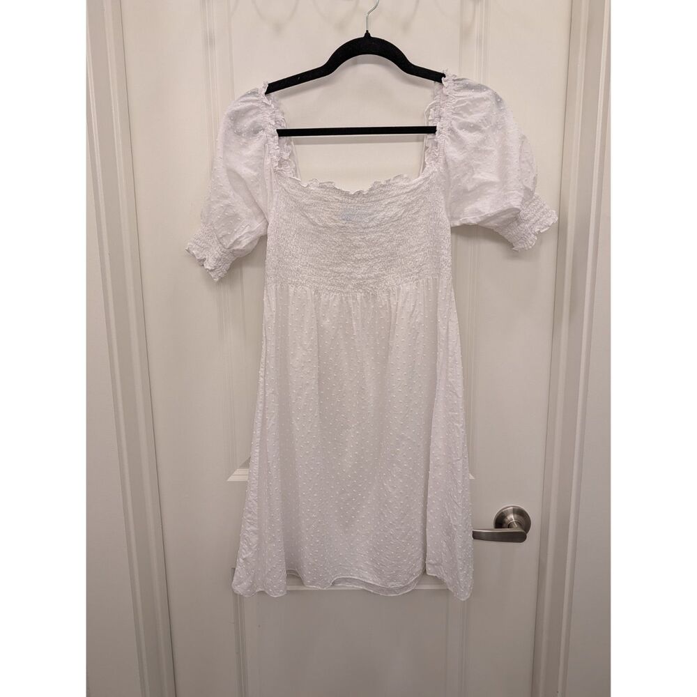 Hill House Home Athena Nap Dress Small White Swiss Dot Short Sleeve Smocked Mini